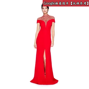  部落绣花打条针织修身长裙 AUB16501LH-RDRCK