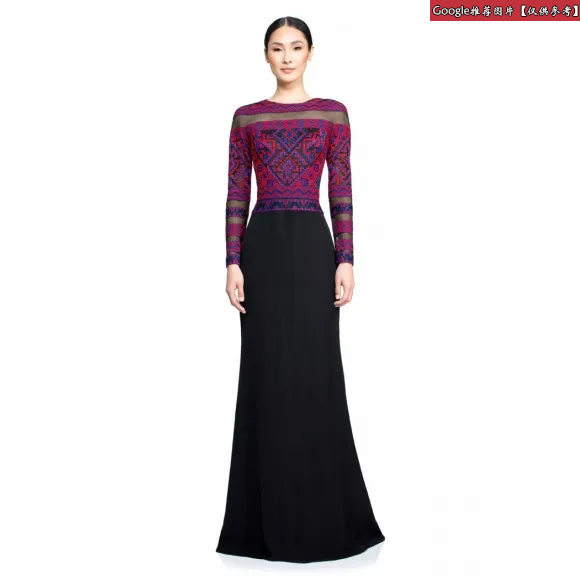  部落图案刺绣长袖礼服 AUD16467LH-RR-MU