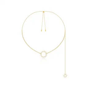 APM 金黄色纯银镶晶钻项链配太阳吊饰 AC3593OXY