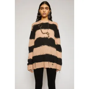 阿克尼/Acne 女士 做旧条纹毛衣 黑色/暖米色 A60209-CHI