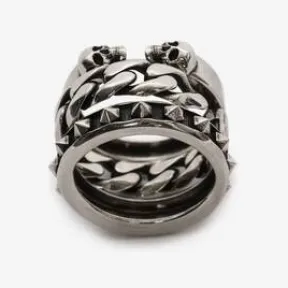 亚历山大麦昆/Alexander McQueen 朋克风饰钉双层戒指 男士 684672J160Y0446