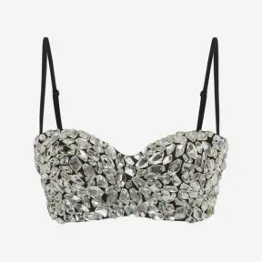 亚历山大麦昆/Alexander McQueen 黑色水晶碎片刺绣紧身胸衣文胸 734693QEAAA1000 