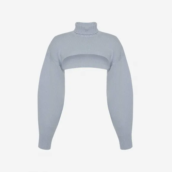 亚历山大麦昆/Alexander McQueen 春季蓝色女式羊绒翻领袖套 734712Q1A5E4130 