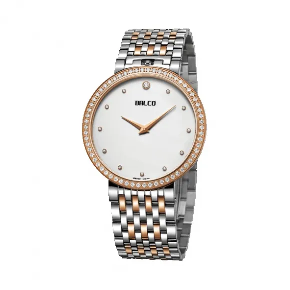 拜戈/Balco 不锈钢表壳 不锈钢镶石表圈电玫瑰金 表冠于12点位的特殊设计 真情系列 石英机芯 男表 3140Q1434