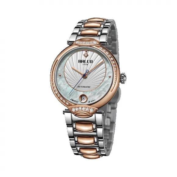 拜戈/Balco 316L精钢PVD玫瑰金色镶石表壳 倾城系列 自动机械机芯 女表 3343AM3577M