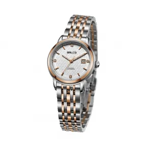 拜戈/Balco 不锈钢表壳 不锈钢表圈包玫瑰金 旋入式透视后盖   慧智金-尚品系列 自动机械机芯 女表 7276AM3307