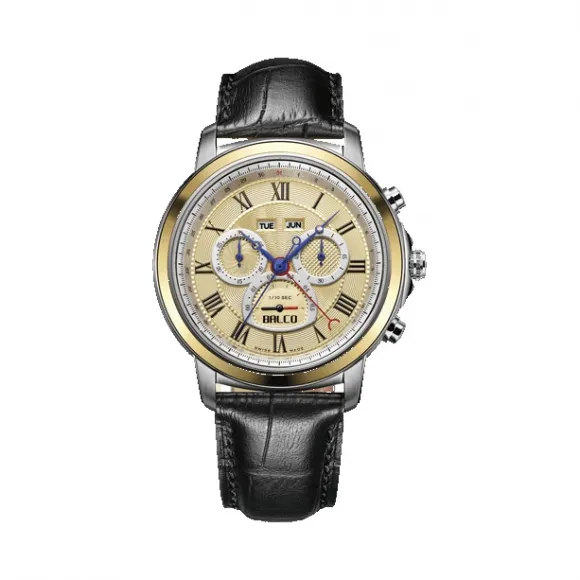 拜戈/Balco 不锈钢表壳 18K金圈口 旋入式后盖 Gold Premier Series 石英机芯 男表 7474SQ2856