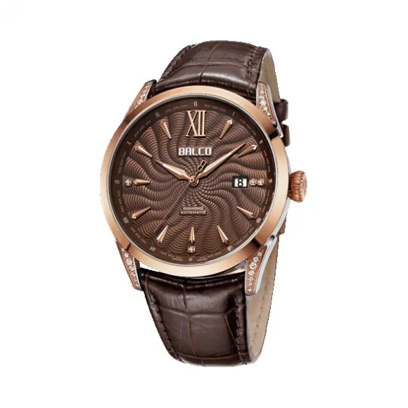 拜戈/Balco 316L精钢表壳 316L精钢表圈包18K玫瑰金 表耳镶真钻石 PVD玫瑰金色镶钻位  慧智金-尚品系列 自动机械机芯 男表 7578AM3536M