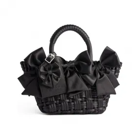 巴黎世家/Balenciaga Bistro黑色缎面超小号肩带提篮包 饰以蝴蝶结 6780282AAGT1000