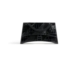 巴黎世家/Balenciaga Crush黑色混合奇特压纹牛皮革小号链带包 饰以哑光黑色金属配件 7163512AAD21000