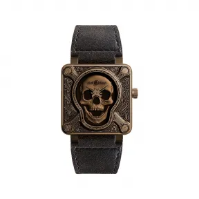 柏莱士/Bell&ross Instruments 系列 46MM 带有镌刻字样的微喷处理精青铜壳 自动机械机芯 男表 BR0192-BURNSK-BR