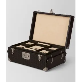 葆蝶家/Bottega Veneta 深咖啡色INTRECCIATO编织小羊皮旅行首饰盒 185243V001N2006