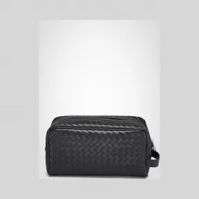 葆蝶家/Bottega Veneta 黑色编织皮革化妆包 244706V46511000