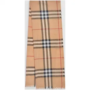 博百利/Burberry 男士 轻盈格纹丝毛混纺围巾 (驼色格纹)  37432321