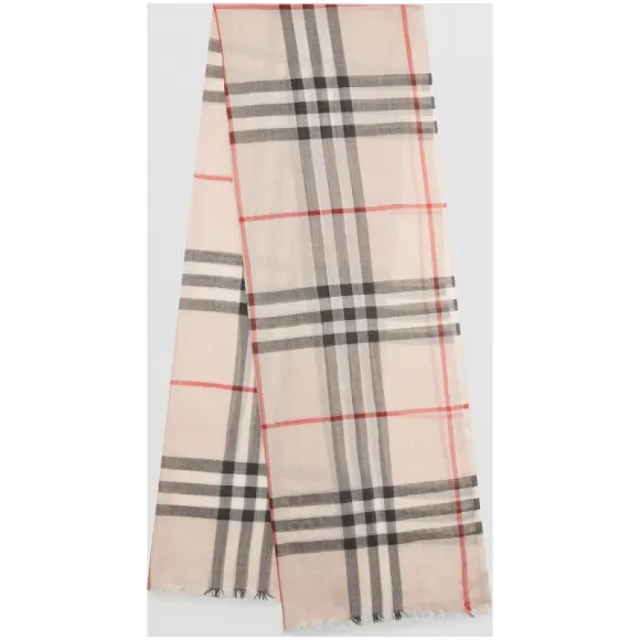 博百利/Burberry 男士 轻盈格纹丝毛混纺围巾 (石色格纹)  39628631