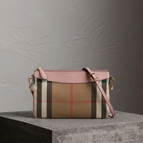 博百利/Burberry 女士 House 格纹拼皮革手拿包 (浅兰花色) 39968841