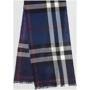 博百利/Burberry  轻盈格纹羊绒混纺围巾 (海军蓝)  40003261