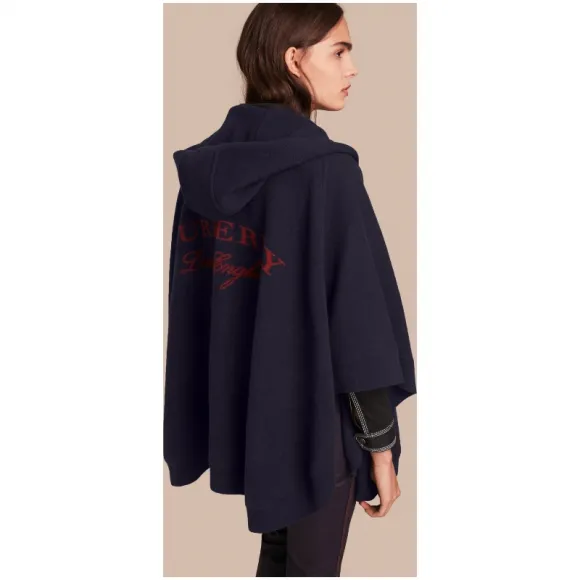 博百利/Burberry 女士 羊毛混纺连帽斗篷 (海军蓝 / 黑色) 40206871