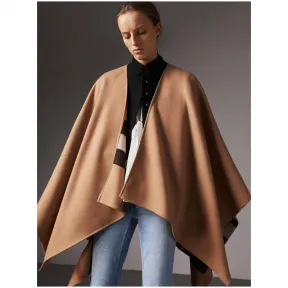 博百利/Burberry 女士 双面两用格纹美利奴羊毛披肩 (驼色) 40294061