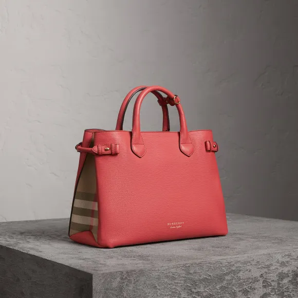 博百利/Burberry 女士 The Banner - 中号 House 格纹拼皮革班纳手袋 (肉桂红) 40493961