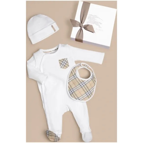 博百利/Burberry 儿童用品 格纹棉质三件套婴儿礼品套装 (白色) - 童装  40605921