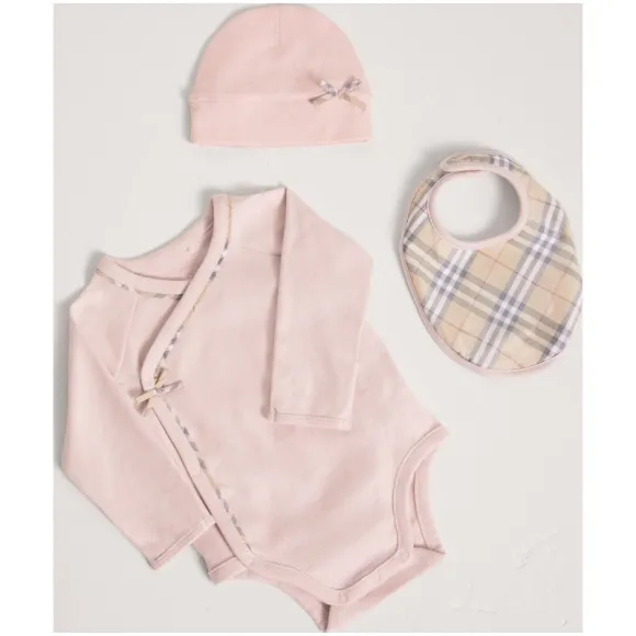 博百利/Burberry 儿童用品 格纹棉质三件套婴儿礼品套装 (蜜粉红) - 童装  40606681