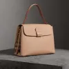 博百利/Burberry 女士 中号 House 格纹拼粒纹皮革托特包 (浅杏色) 40607331