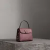 博百利/Burberry 女士 小号粒纹皮革拼 House 格纹托特包 (红褐色) 40611701