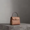 博百利/Burberry 女士 小号粒纹皮革拼 House 格纹托特包 (深沙色) 40611721
