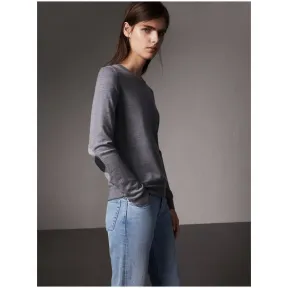 博百利/Burberry 女士 格纹装饰美利奴羊毛衫 (中调麻灰) 40677981