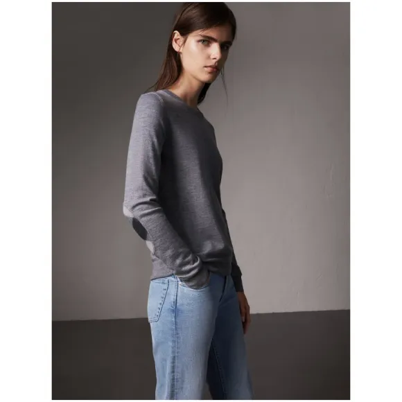 博百利/Burberry 女士 格纹装饰美利奴羊毛衫 (中调麻灰) 40677981