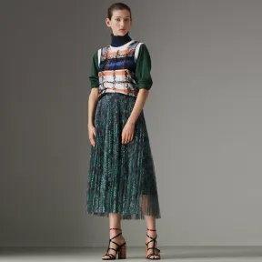 博百利/Burberry 女士 褶饰蕾丝半裙 (亮蓝色 / 灰褐色) 40722651