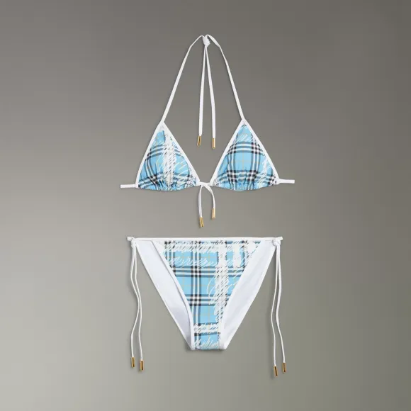 博百利/Burberry 女士 涂鸦格纹三角比基尼 (浅湛蓝) 40728411