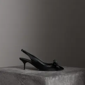 博百利/Burberry 女士 绳圈装饰漆皮露跟高跟鞋 (黑色) 40757181