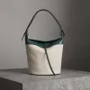 博百利/Burberry 女士 The Bucket - 大号棉麻混纺拼皮革水桶包 (深青色) 40764431
