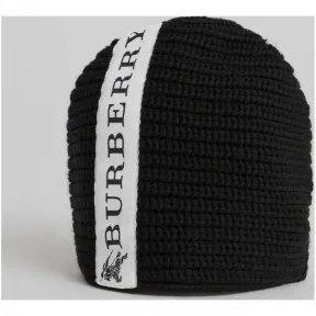 博百利/Burberry  徽标条纹羊毛针织帽 (黑色)  40765431