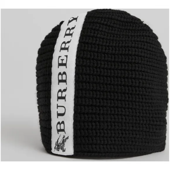 博百利/Burberry  徽标条纹羊毛针织帽 (黑色)  40765431