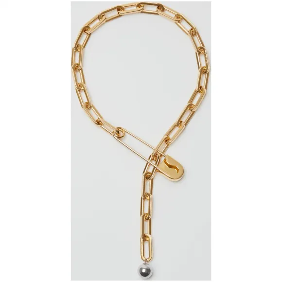 博百利/Burberry 女士 水晶雏菊苏格兰裙别针镀金链式吊坠项链 (浅金色) 40765941