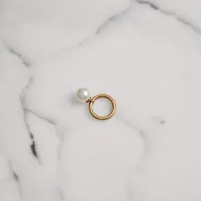 博百利/Burberry 女士 人造珍珠吊饰镀金戒指 (浅金色 / 白色) 40765971