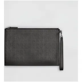 博百利/Burberry  冲孔徽标皮革拉链收纳袋 (黑色)  40778231