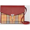 博百利/Burberry 女士 小号 Vintage 格纹拼皮革斜背包 (绯红) 40800791