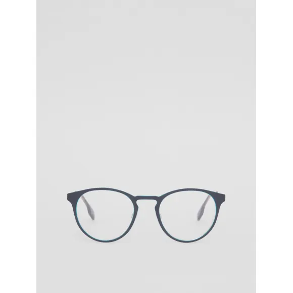 博百利/Burberry 标志性条纹圆弧框光学眼镜 (海军蓝格纹) - 男士 40819061