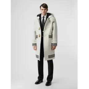 博百利/Burberry 男士 条纹细节双面羊毛牛角扣大衣 (白色) 45589011