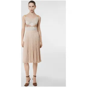 博百利/Burberry 女士 蕾丝装饰镂空裁片吊带裙 (芝麻色) 45609311