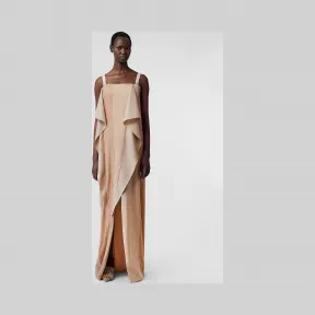 博百利/Burberry 女士 羽毛细节拼接式羊毛丝绒混纺礼服 (淡褐色) 45626471