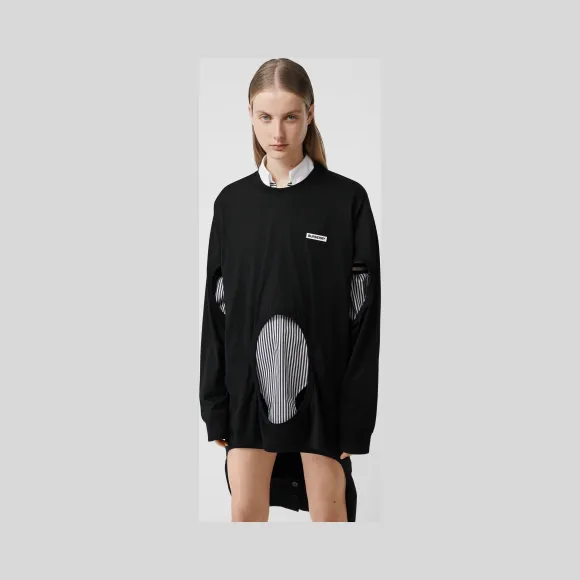 博百利/Burberry 镂空裁片天鹅印花棉质宽松上衣 (黑色) - 女士  45640221