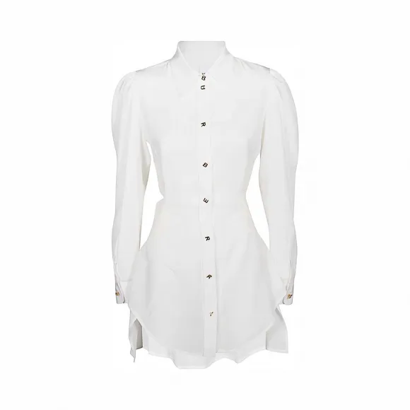 博百利/Burberry 徽标细节镂空丝质衬衫 (光白色) - 女士  45641801