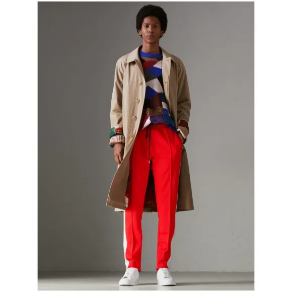 博百利/Burberry 男士 运动条纹棉质混纺抽绳式长裤 (亮红色) - 男士  80009311