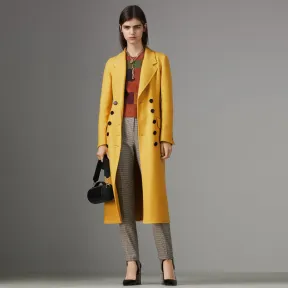 博百利/Burberry 女士 双排扣羊绒量裁大衣 (赭石黄) 80014451