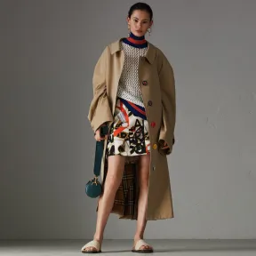 博百利/Burberry 女士 涂鸦典藏围巾印花丝毛混纺迷你裙 (石色) 80014811